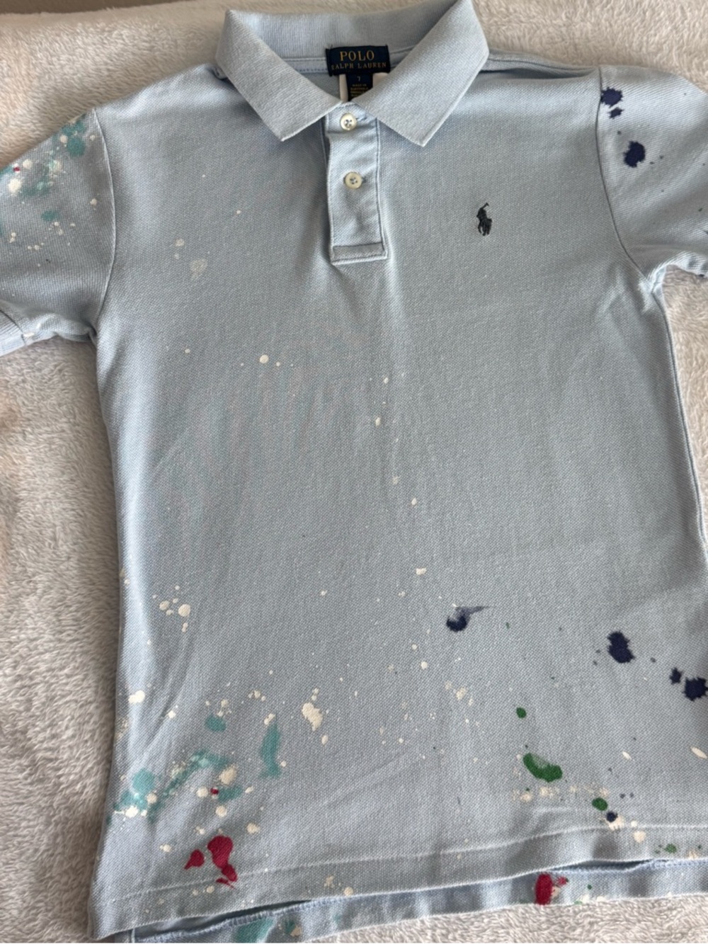Polo by Ralph Lauren Light Blue Paint-Splatter Polo Shirt - Kids